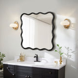 Solid Wood Wavy Square Mirror-Black 36" x 36" Modern Mirror Wall Decor for Bathroom, Bedroom, Living W1445P189617