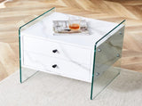 Double-drawer bedside table. The board surface is MDF sticker, and both sides are transparent W1151P191734