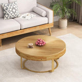 Modern round coffee table Wooden carving pattern coffee table with metal legs for living room W757P186929