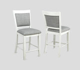 Farmhouse Style 2pc White & Gray Linen Counter Height Chair Bar Stool Footrest Wooden Furniture B011P148063