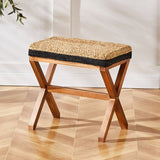 Ottoman Footstool Natural Seagrass Footrest Pouf Ottomans with X Wooden Legs Rectangular Hand 39435455