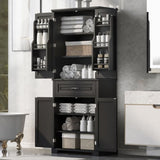 Bathroom Storage Cabinet with Doors and Drawer, Multiple Storage Space, Adjustable Shelf, Black WF308204AAB