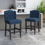 Vienna Contemporary Fabric Tufted Wingback 27 Inch Counter Stools, Set of 2, Navy Blue and Dark 64855.00NBLU