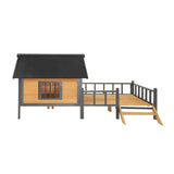 Outdoor Large Wooden Cabin House Style Wooden Dog Kennel with Porch W219P246168