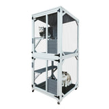 30.7" Wooden Catio Outdoor Cat Enclosure, Luxury Cat House on Wheels with Napping House, 4 Platforms W773P183374