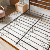 Iron Platform Bed Frame with Rustic Wood Headboard & Footboard - Brown W2992P233432