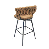 28" Technical Leather Woven Bar Stool Set of 2,Black legs Barstools No Adjustable Kitchen Island T2396P279778