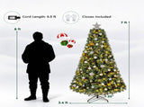 7FT Pre-Lit Artificial Christmas with Ornaments, 290 Warm White LED Lights, PVC Hinged Xmas 24394387