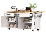 56.5'' Kitchen Island with Drop Leaf, Power Outlet, Embossed Vertical Stripe Rolling Kitchen Cart on 97642031