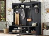 Modern Hallway Hall Tree Metal Hooks and Storage Space, Multi-Functional Entryway Coat Rack W1580P327017