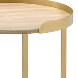Oak and Gold End Table with Tray Top B062P181360