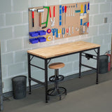 Adjustable Height Workbench, 60" Rubber Wood Top Heavy duty Workstation with Power Outlets, 2000 LBS W1422P218519