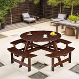 8-Person Outdoor Round Picnic Table Set with 4 Built-in Benches & Umbrella Hole - Perfect for W1758P292489