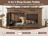44.48" Large Dog Crate Furniture, Indoor Wooden Dog Kennel End Table with 2 Storage Drawers and 71193742