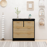 4 Drawers Rattan Cabinet,for Bedroom,Living Room,Dining Room,Hallways,Easy Assembly, Black W757137660
