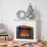 43" Shaker White Fireplace Media Console, Single Mantel with RGB Lights for 18" Fireplace Insert 58783641