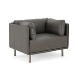 39" Vintage Grey Faux Leather Lounge Chair with Polyester and PU Leather Upholstery, Solid Wood N767P208310D