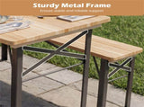 47" Foldable Picnic Table with 2 Benches, Solid Fir Wood Outdoor Dining Set with Sturdy Metal Frame 56401921