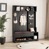 Multi-purpose Hallway Hall Tree with Removable Linen Cushioned Entryway Bench, Coat Rack, Storage W757P196822