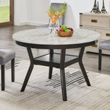 Mella Round Wood Dining Table with Shelf, 48