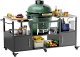 Outdoor Grill Table for Big Green Egg Style BBQ, Metal Grill Cart with Storage Box, Compatible with W3190P305792