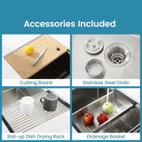 Stainless Steel Kitchen Sink, 30x19 Single Bowl, Undermount Handmade Sink in Brushed, with Cutting T3177P296194