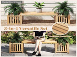 2-in-1 Wooden Garden Bench with 2 Planter Boxes, Fir Wood Outdoor Patio Seat for Yard & Lawn 76951192