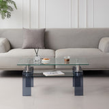 Tempered Glass Coffee, Modern Glass Coffee for Living Room, 2-Tier Storage Center Coffee W1718P253257