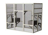 Large Outdoor Gray Wooden Catio Solid Wood Cat Enclosure with 5 Platforms & 2 Resting Boxes, W773P321839