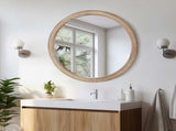 Round Decorative Wall Mirror with Woven Rattan-Textured Frame , Rustic Modern Accent Mirror W2295P547583