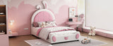 Twin Size Upholstered Platform Bed with Rabbit Shaped Headboard, White WF323763AAK