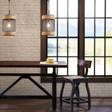 Natural Rope and Metal Mesh Cylinder Pendant B03596570