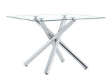 37.8" Round Tempered Glass Bar Table with Silver Metal Cross Legs 84945836