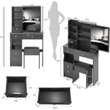 Small Size Left Drawer Desktop Vanity Table Cushioned Stool, Extra Large Sliding Mirror, Multi W936P202257