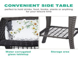 Outdoor Wicker Side Table, Rattan End Table with Glass Top, Patio Coffee Bistro Table for Indoor 75923325