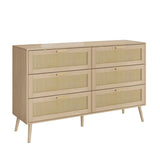 Rattan 6 Drawers Chest of Dressers for Bedroom, Modern 6 Drawer Dresser, Wide Chest of Drawers with W1706P189827