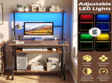 Mobile Rolling Computer Desk with RGB LED Lights & Built-in Charging Station, Multi-Tier Storage 97525178