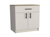 Pantry Organizer Cabinet 33" H, One Drawer, Two Interior Shelves, Two Doors, Ivory / Natural Oak B097P221382