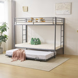 Twin Over Twin Bunk Bed with Trundle, Triple Bunk Beds for Kids Teens Adults, Metal Bunk Bed with 95087279