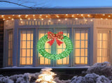 36in Pre-lit Outdoor Christmas Wreath Decoration, Lighted Metal Wreath with Red Bow, Remote Control 35600914
