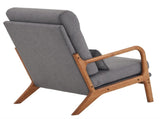 High Back Solid Wood Armrest Backrest Iron Frame Linen Indoor Leisure Chair Dark 26834411