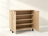 Closed Entryway Shoe Storage Cabinet, Natural Finish Engineered Wood Narrow Shoe Organizer Cabinet 58982031