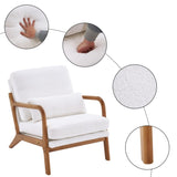 ZNTS Oak Armrest Oak Upholstered Teddy Velvet Single Lounge Chair Indoor Lounge Chair Off-White 86558751