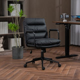 Office Chair,Mid Back Home Office Desk Task Chair with Wheels and Arms Ergonomic PU Leather Computer W1143133924