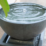 35.5" Polyresin Gray Zen Bowl Water Fountain, Outdoor Bird Feeder /Bath Fountains, Relaxing Water W2078125235
