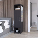Cluster 63" Tall Wardrove One-Door Cabinet with Mirror, Three Shelves, Casters and Hanging Rod, B200P240237