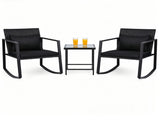 3-Piece Outdoor Wicker Rocking Chair Set, Patio Conversation Furniture with Tempered Glass Side 11188806