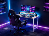 31.5" Computer Desk with Desktop Shelf and Lighting Foldable P2 Particleboard Iron Pipe with 78151630
