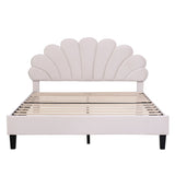 Queen Size Upholstered Platform Bed with Flower Pattern Velvet Headboard, Beige WF305291AAA