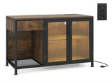 Rustic Brown Coffee Bar Table with Storage Drawer Cabinet RGB LED and Power Outlet 01381229